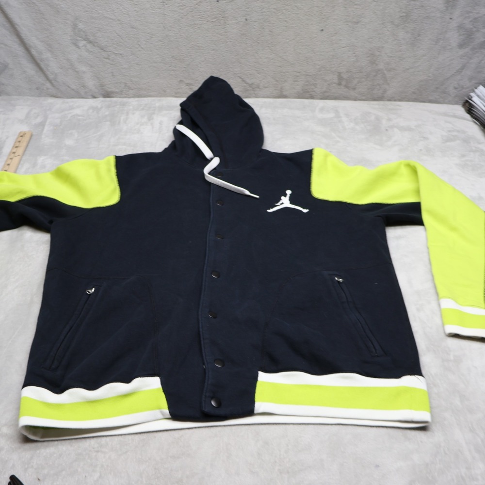 Jordan Jacket Men XL Black Fleece Snap Front Jumpman Athletic Basketball Varsity